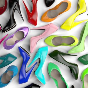 a selection of colorful high heel shoes